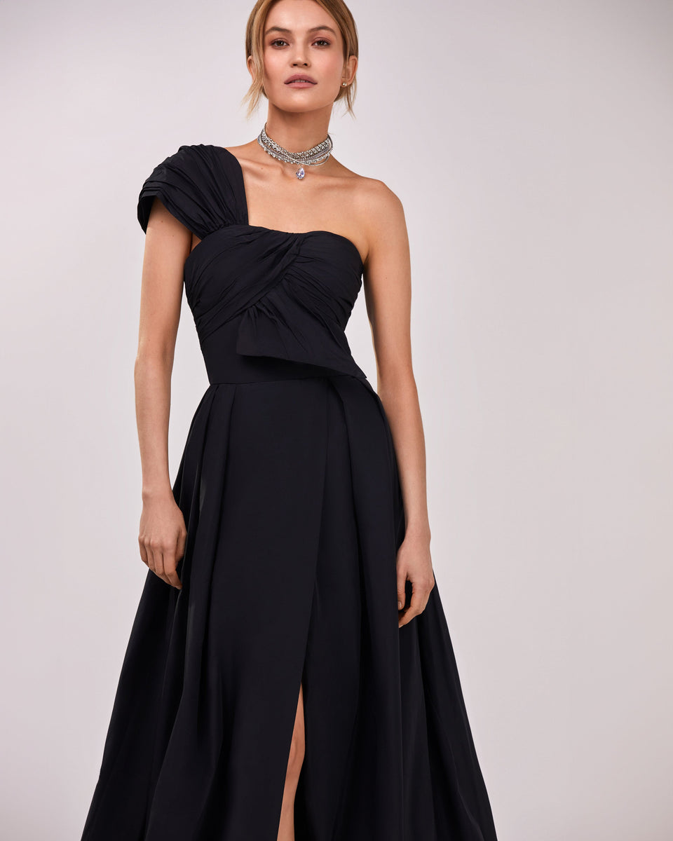 【新品】L'Or ロル Back-tie Taffeta Dress 黒 Neena Taffeta Banded Gown BLACK | Tadashi Shoji