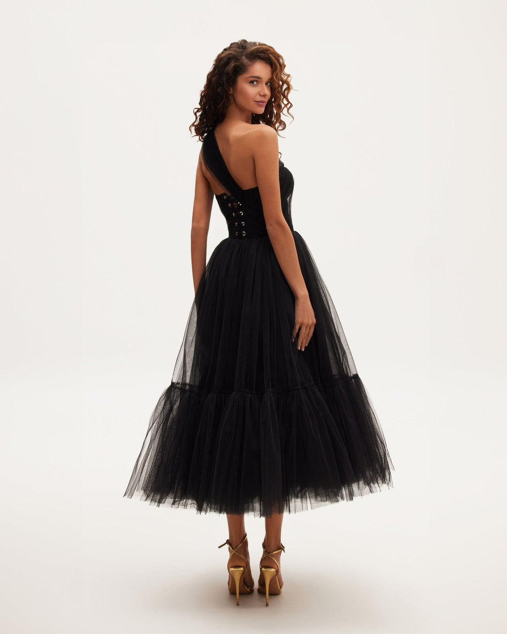 Black One-Shoulder Cocktail Tulle Dress