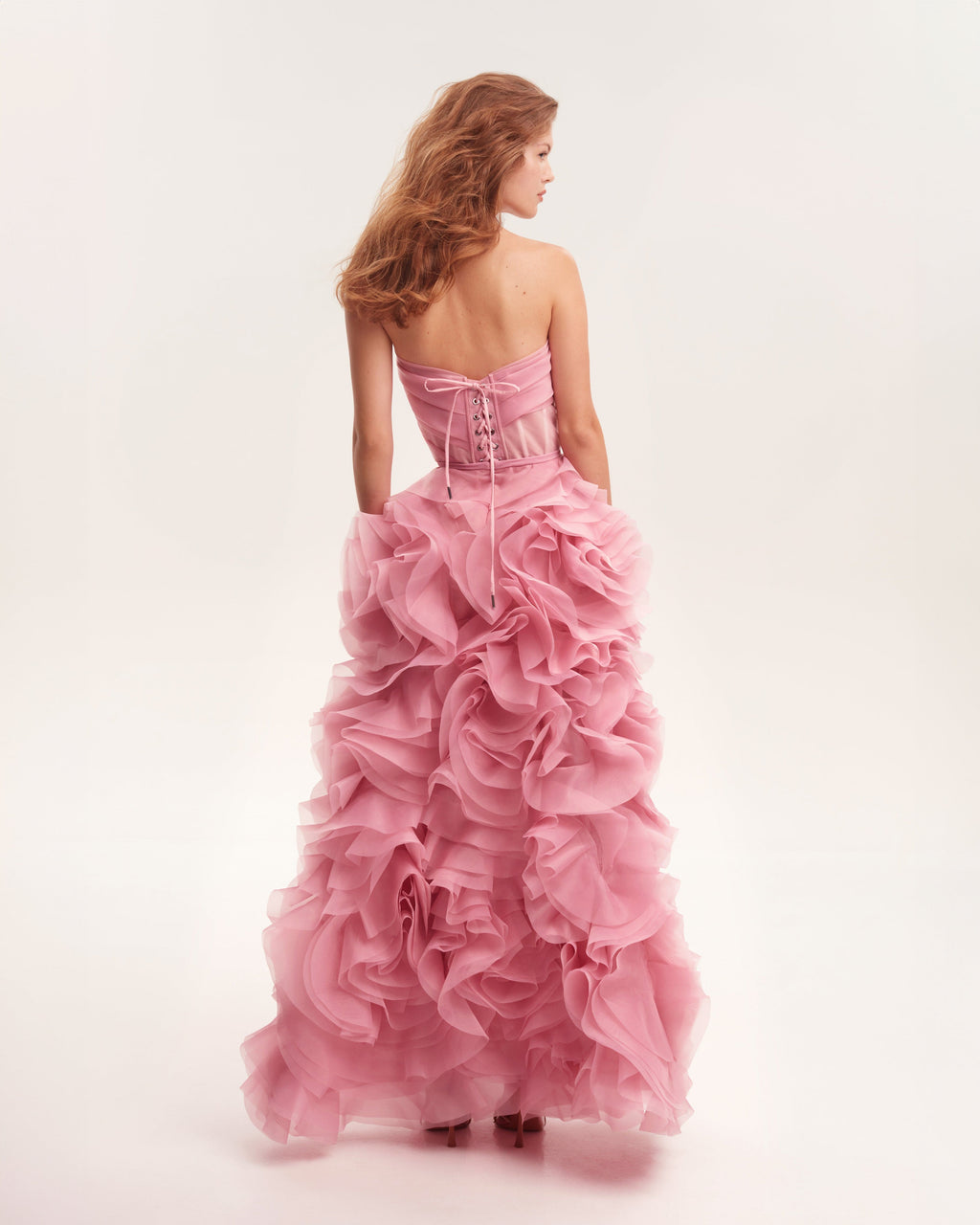 Voluminous rose appliques pink maxi dress, Garden of Eden