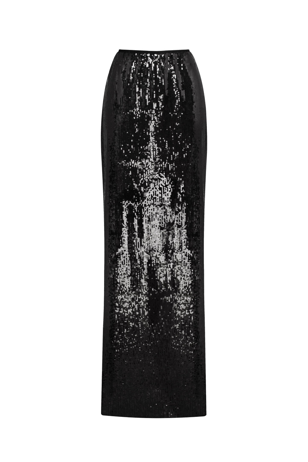 Dramatic fitted sequined black maxi skirt, Midnight Walk