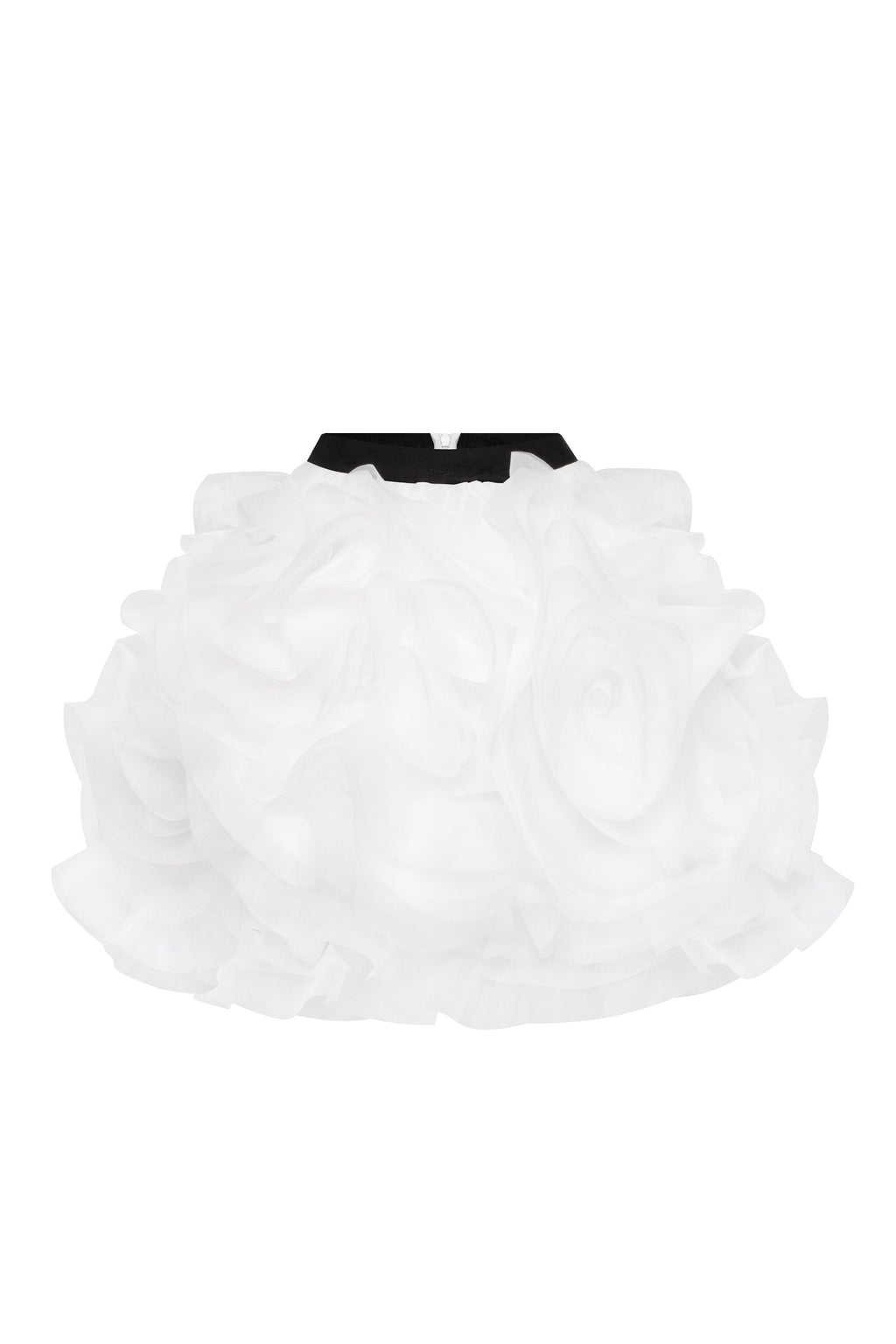 Danceable mini skirt with ruched flower appliques in white, Midnight Walk