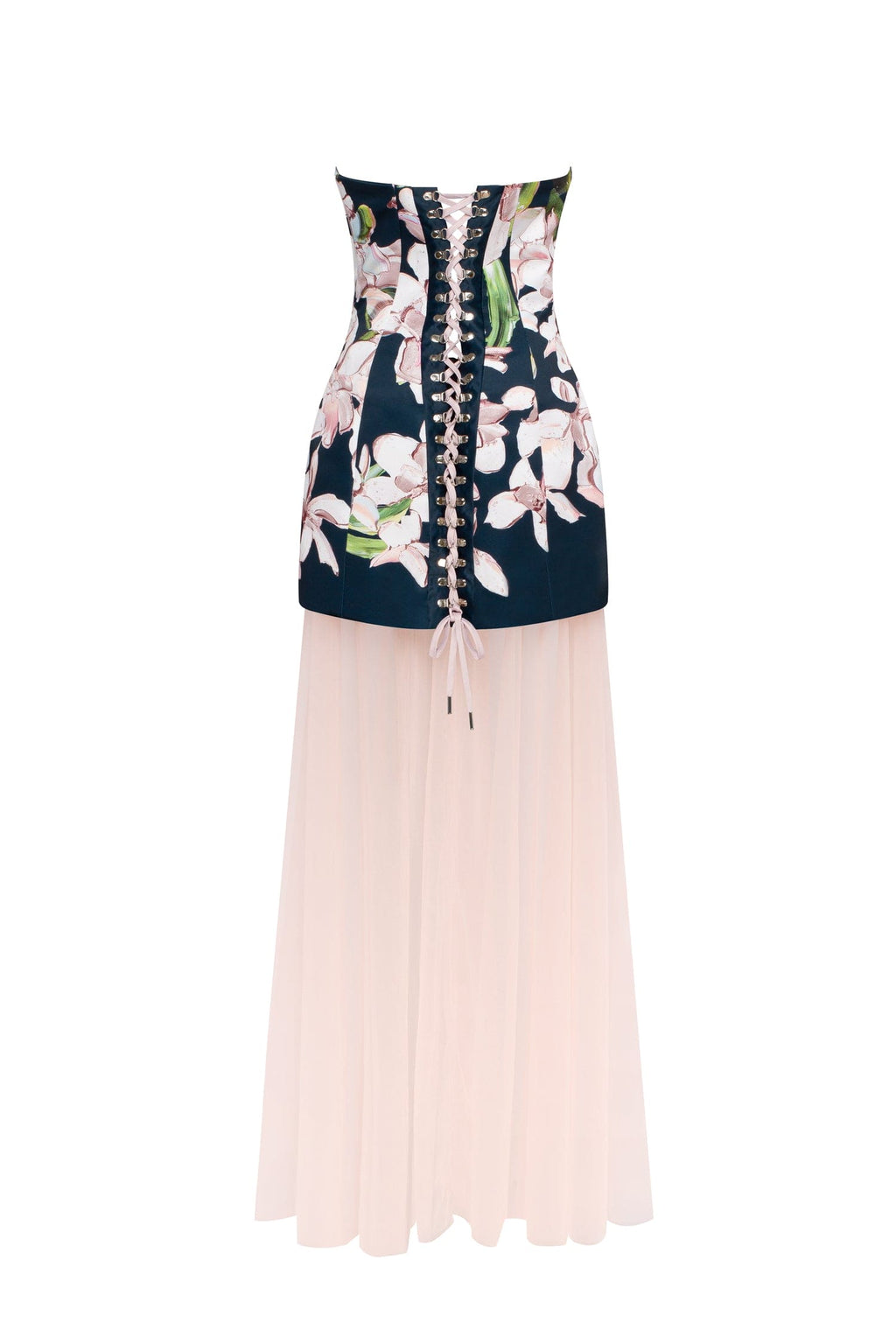2-in-1 floral mini with a detachable light peach underskirt