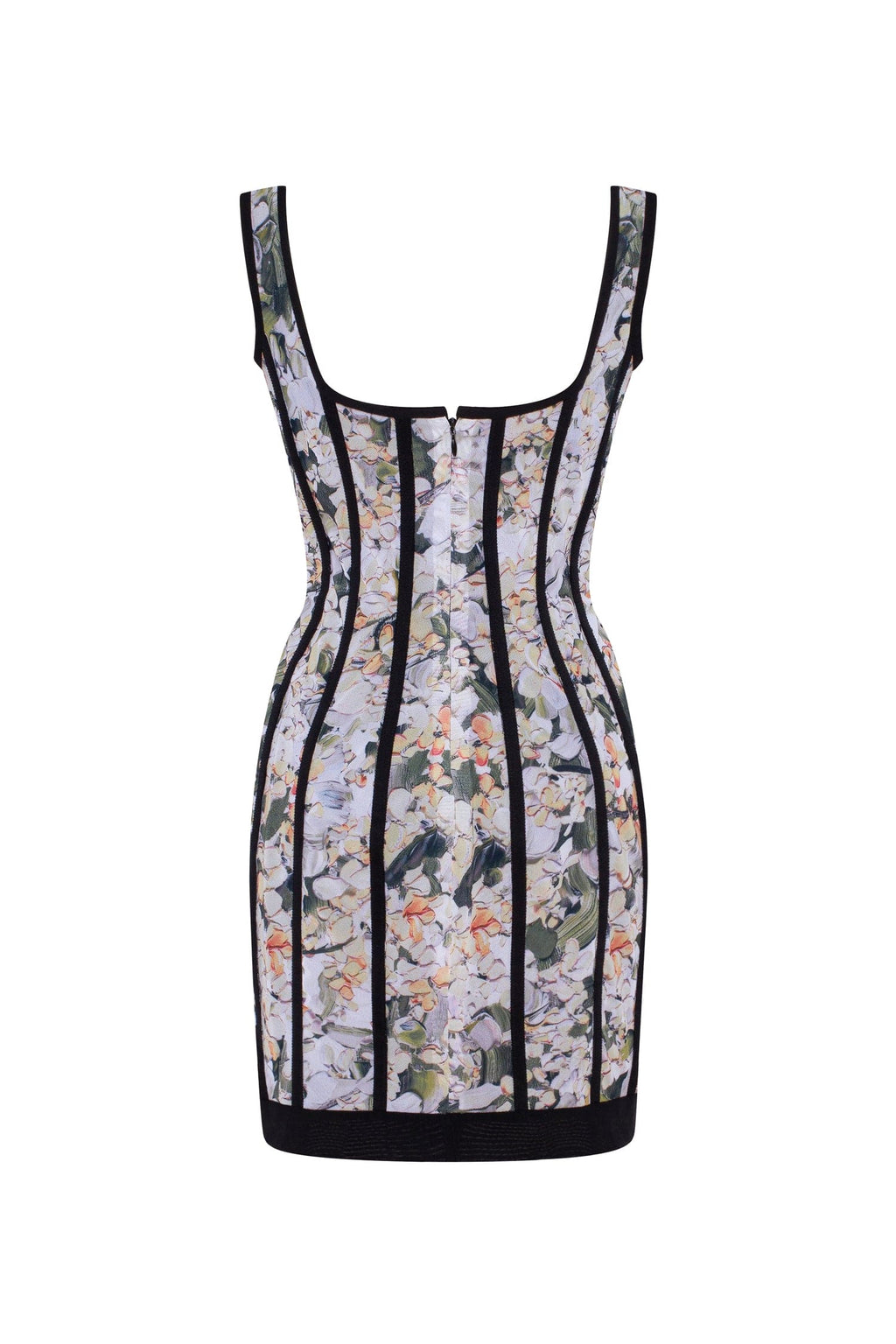 Alluring floral mini dress with bold lace-up hook closure