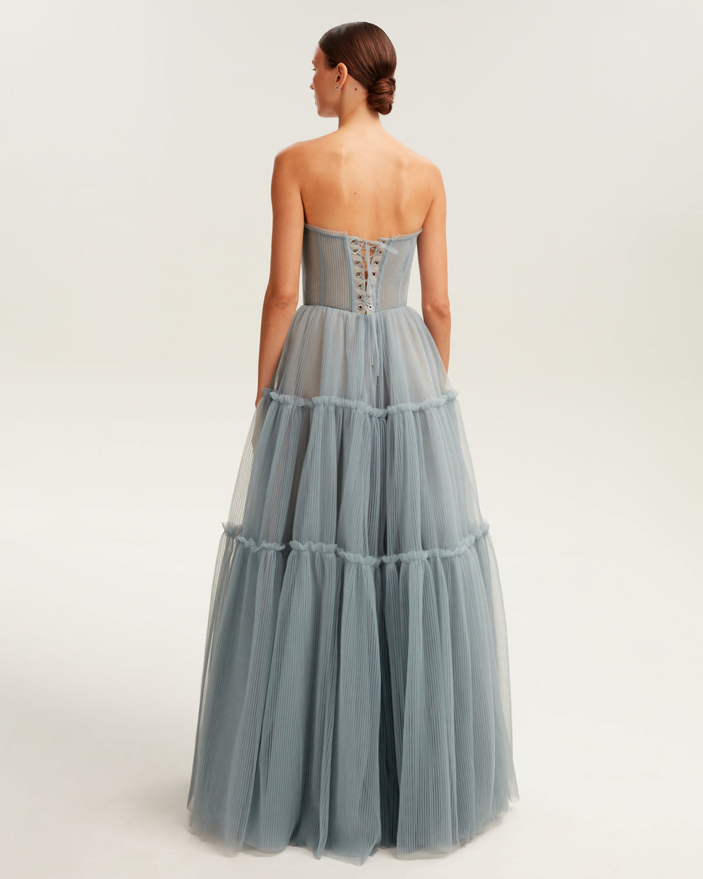 Ocean wave tulle maxi dress with ruffled skirt, Garden of Eden