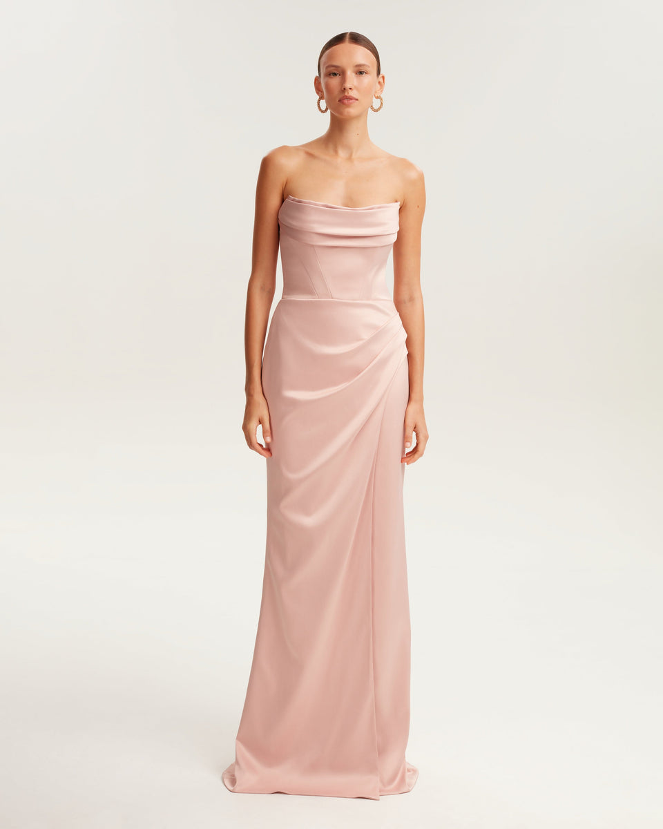 ワンピース Back RIBBON Tiered Satin Dress Rose Back RIBBON Tiered Satin Dress Rose
