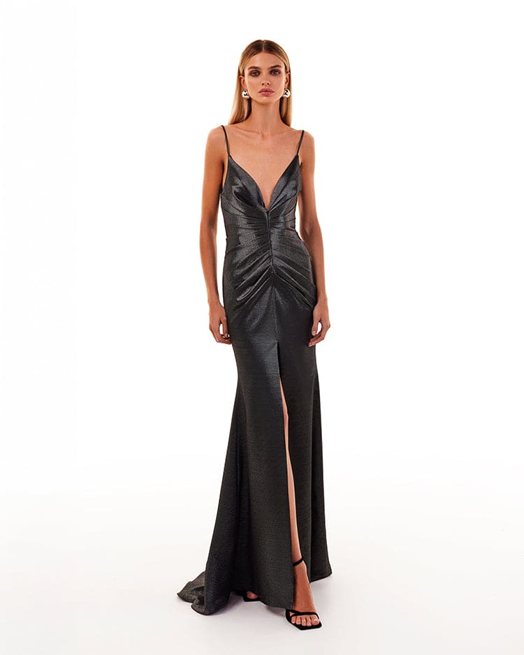 Smoky fitted maxi dress with high slit