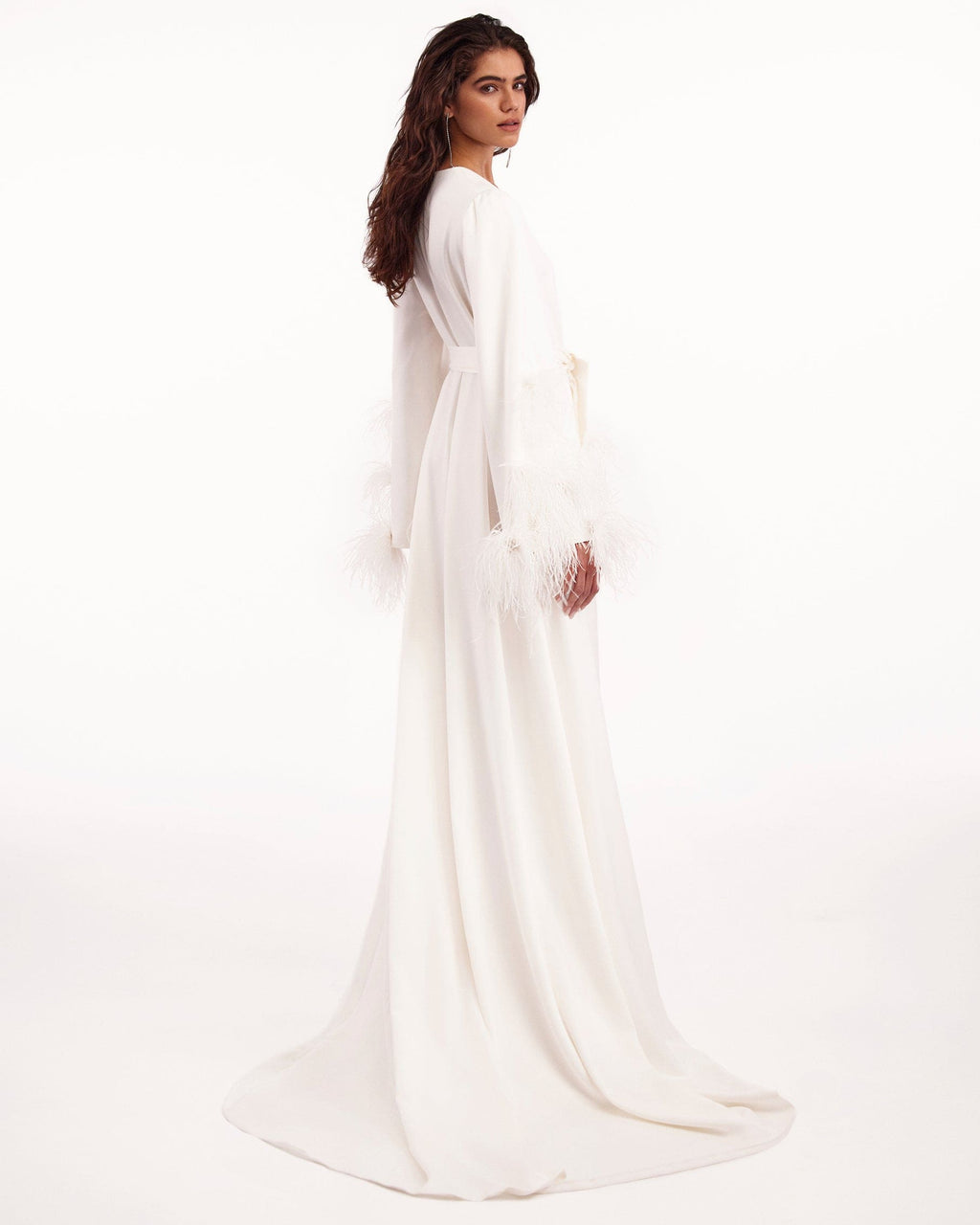 Delicate feather-trimmed satin robe
