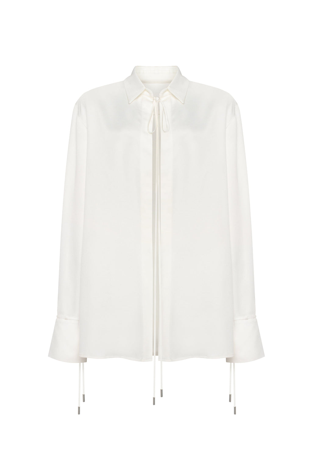 Front-tie satin blouse in white, Xo Xo