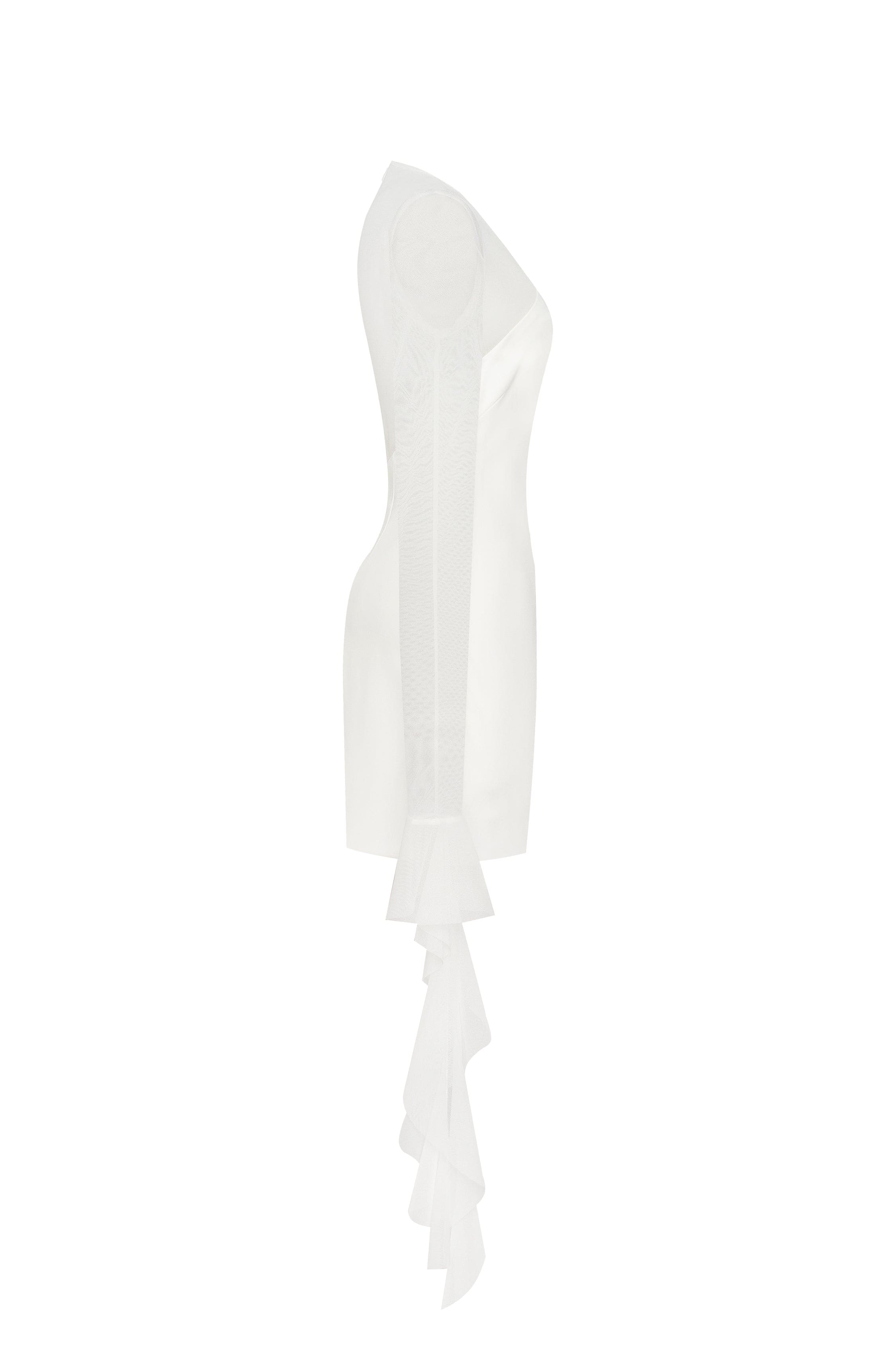 Stunning one-shoulder mini dress with sheer inserts in white, Xo Xo
