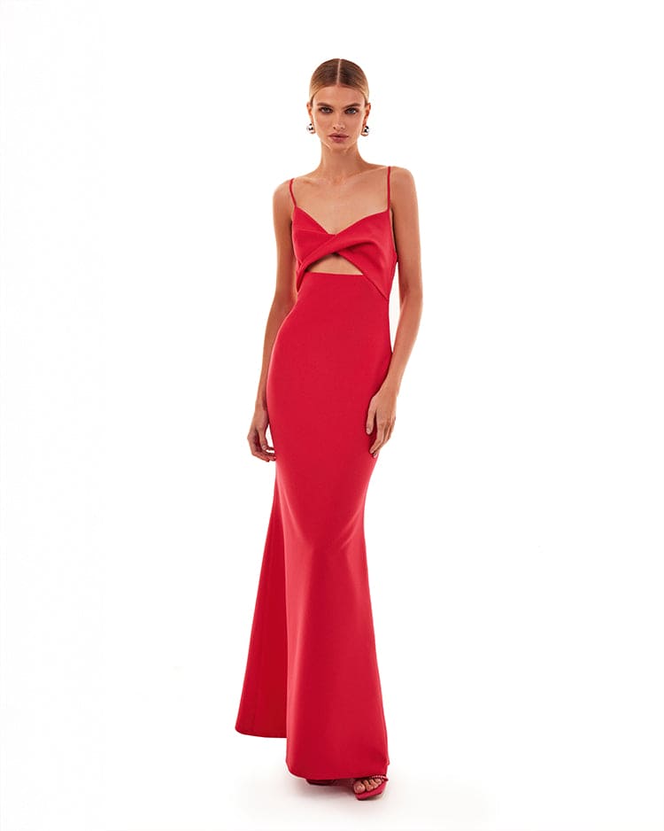 Twisted cutout fuchsia bodice maxi dress