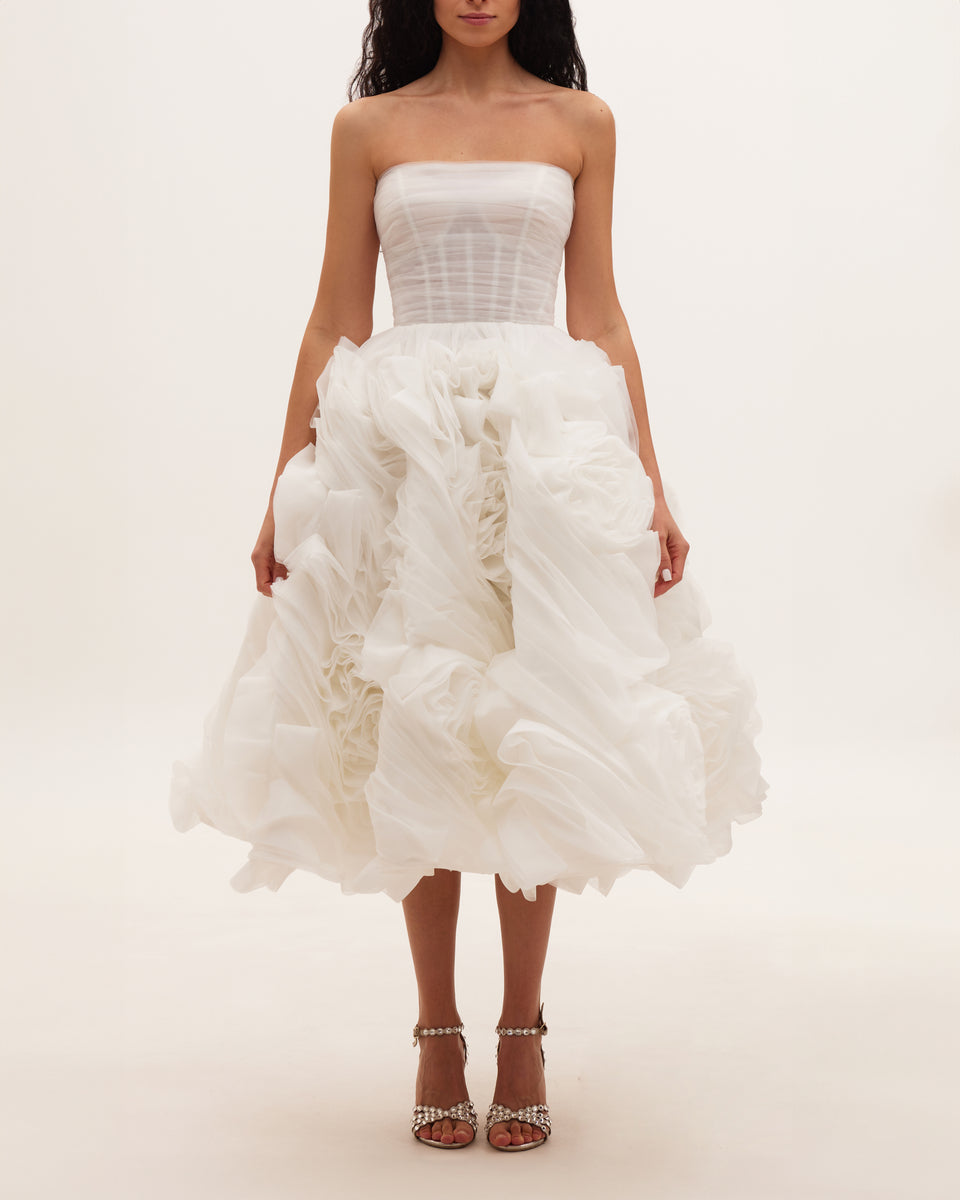 【新品未使用】 volume tulle dress Dramatically flowered tulle dress in white
