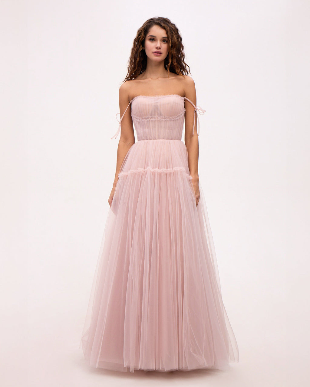 Misty Rose Tie-straps tulle prom dress