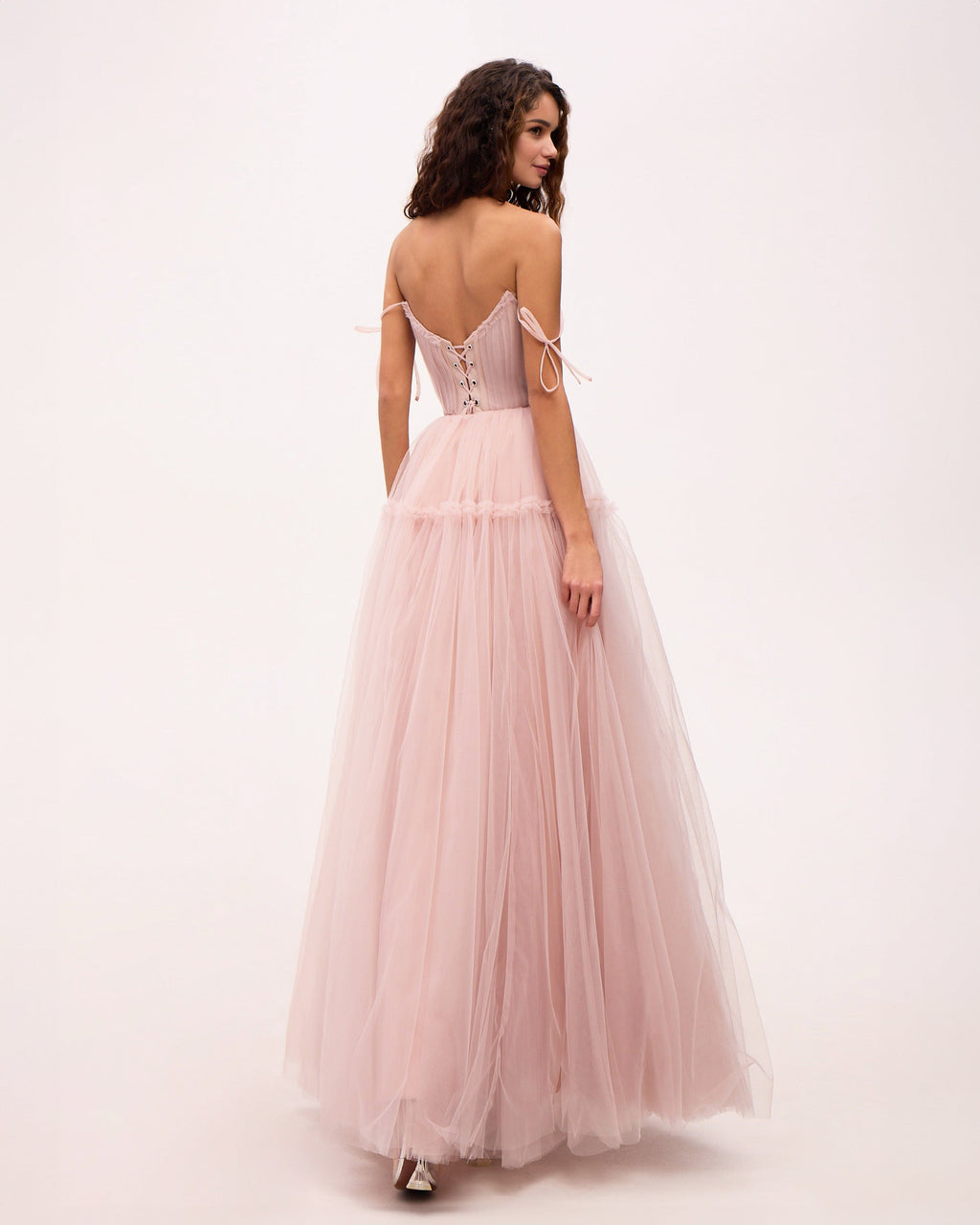 Misty Rose Tie-straps tulle prom dress