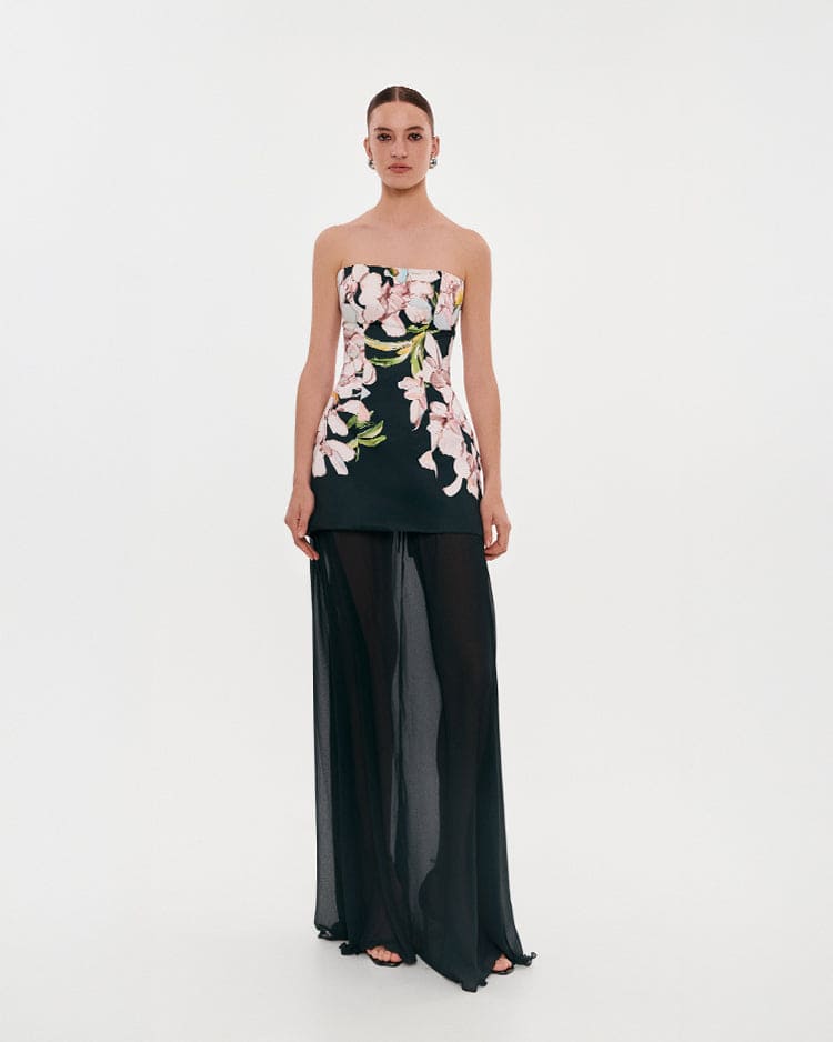 2-in-1 floral mini with a detachable deep ocean green underskirt