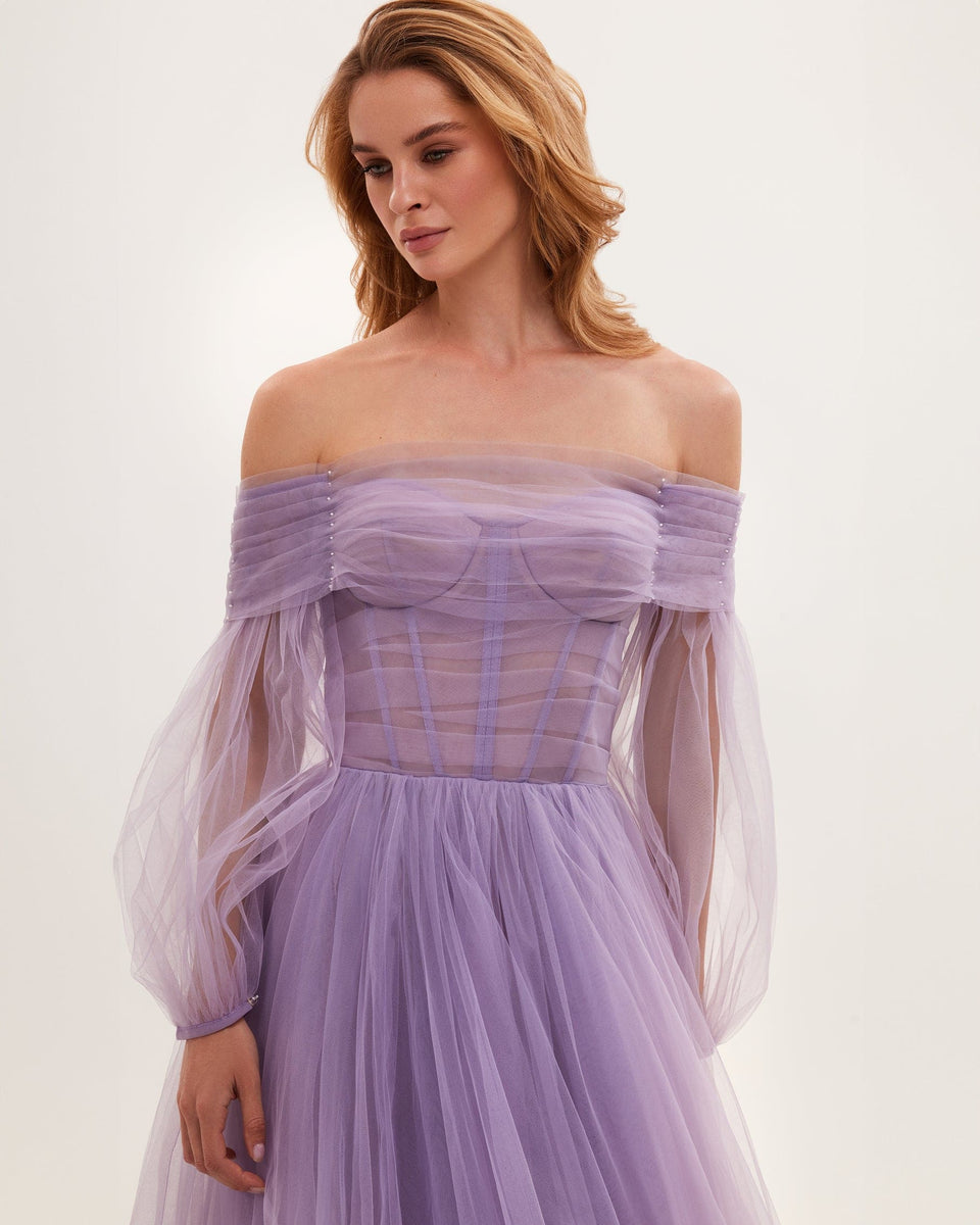 【LOULOUSEOUL】Sheer Puff Long Dress (Purple) ba6ca96fa29147cb8c1f249109d7c3
