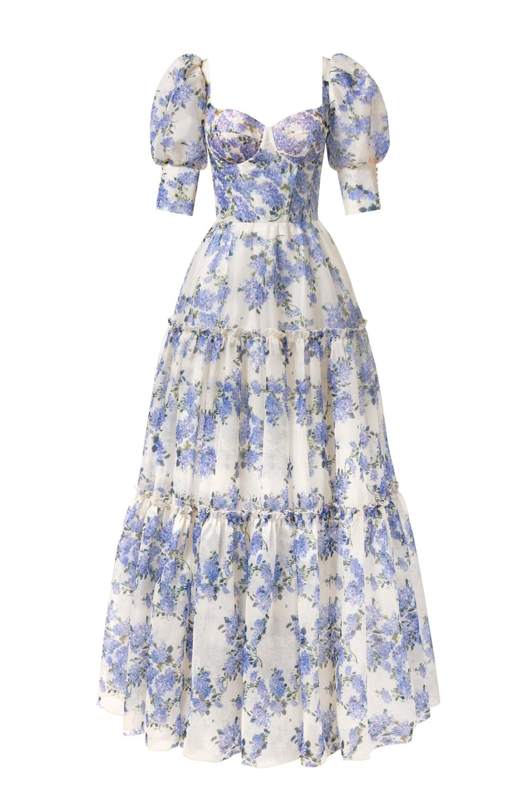 Hydrangea Feminine voluminous sheer sleeves dress - Milla