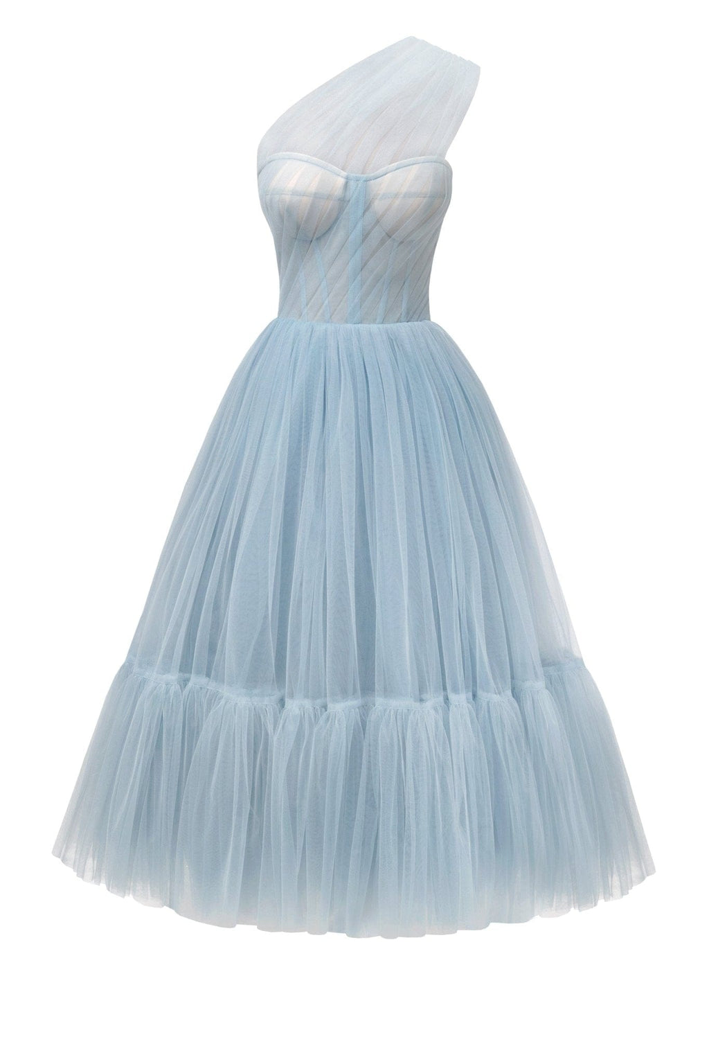 Light Blue One-Shoulder Cocktail Tulle Dress - Milla