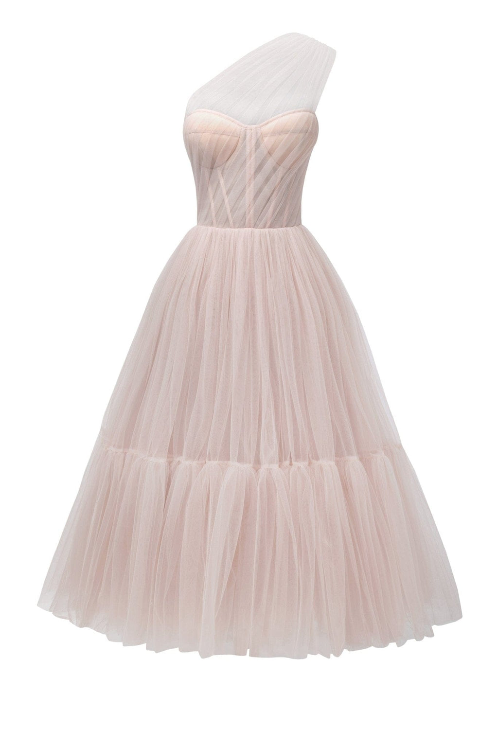 Misty Rose One-Shoulder Cocktail Tulle Dress - Milla