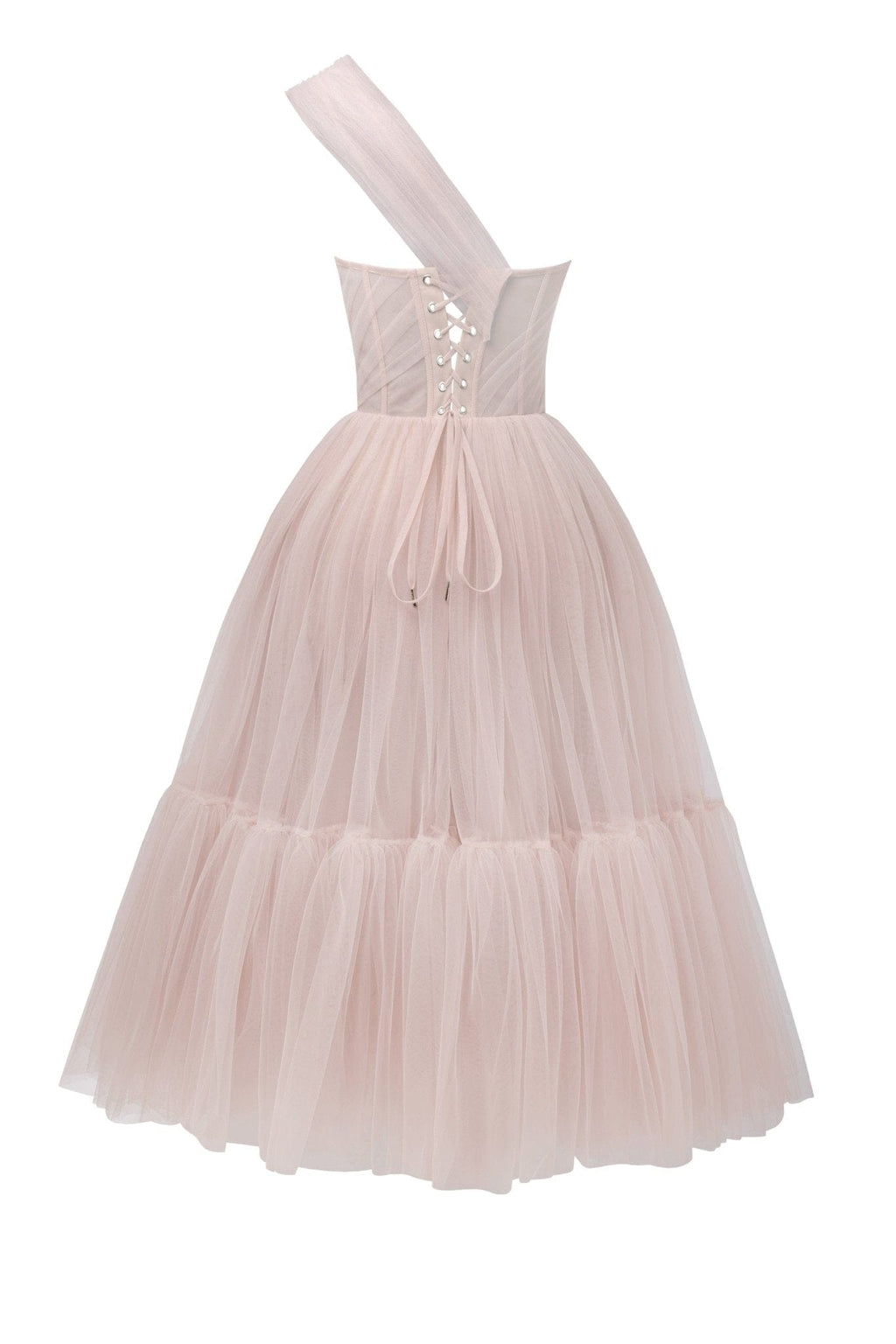 Misty Rose One-Shoulder Cocktail Tulle Dress - Milla