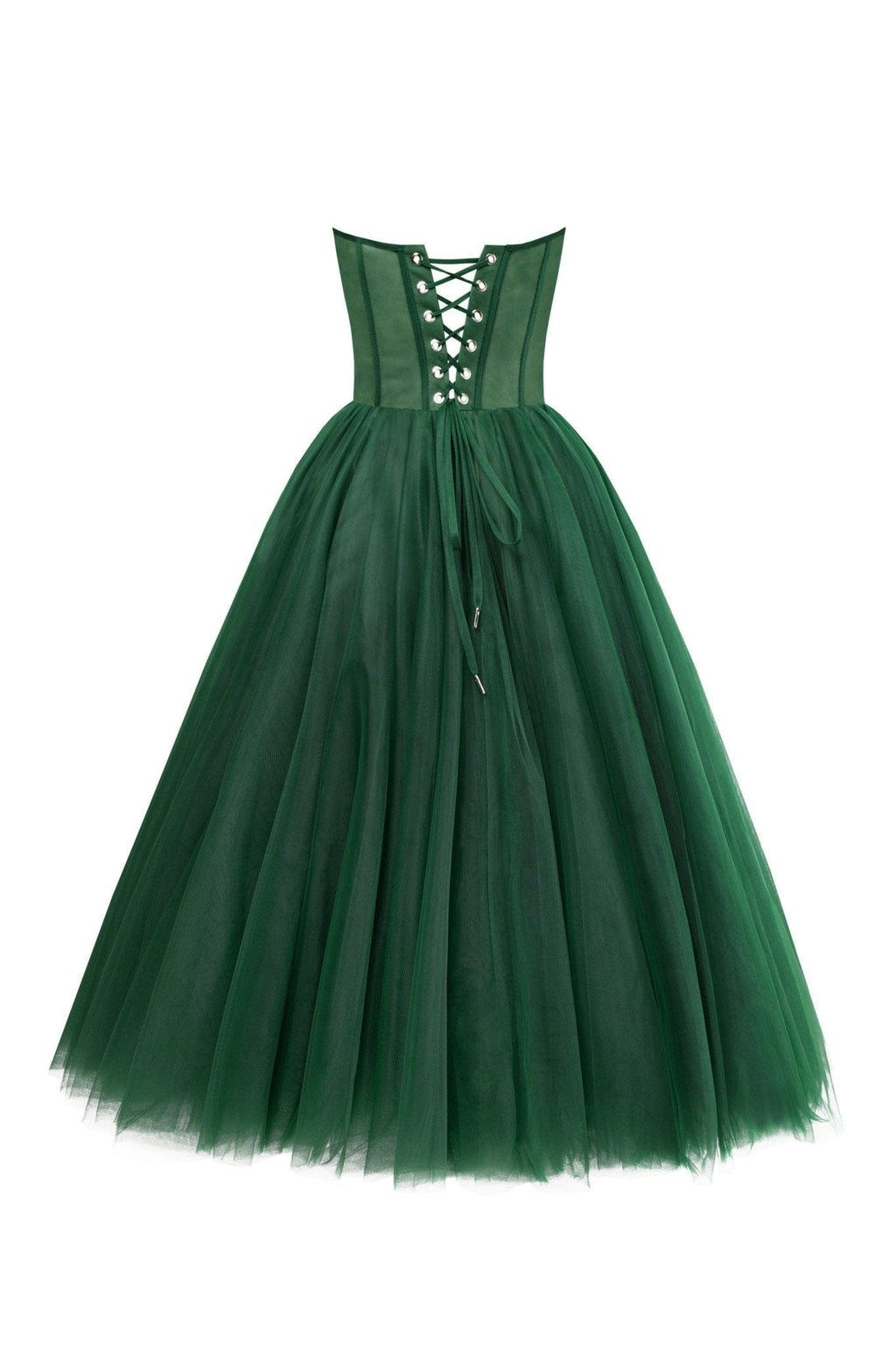 Emerald Green Strapless Puffy Midi Tulle Dress - Milla