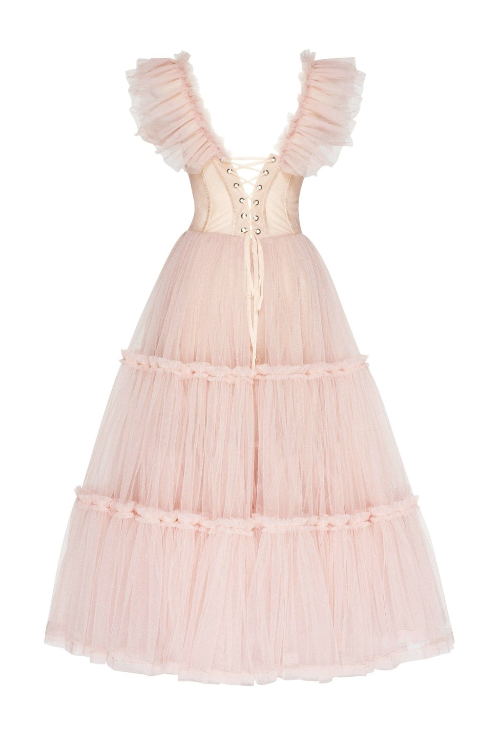Misty Rose Ruffled Tulle Midi Dress - Milla