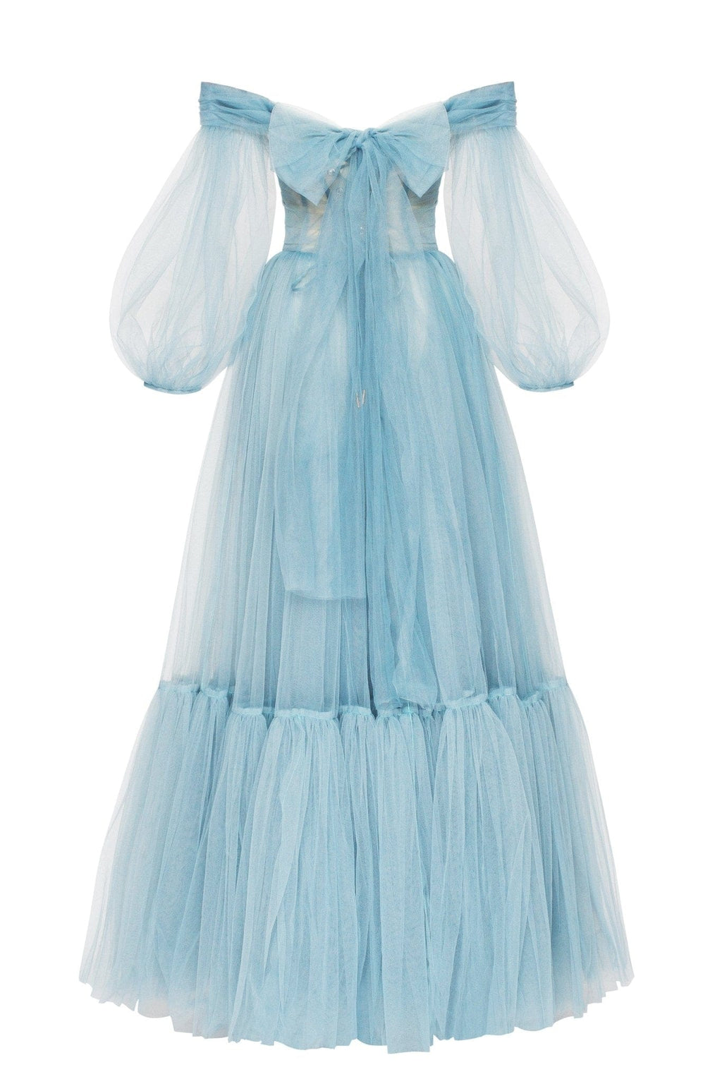 Ocean Wave Sheer Sleeves Maxi Tulle Dress - Milla