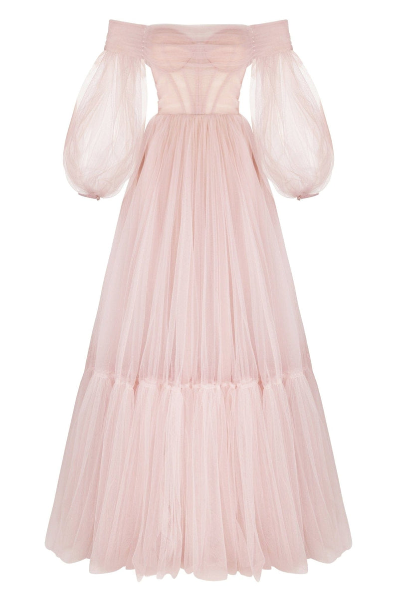 Misty Rose Sheer Sleeves Maxi Tulle Dress Milla Dresses - USA, Worldwide  delivery