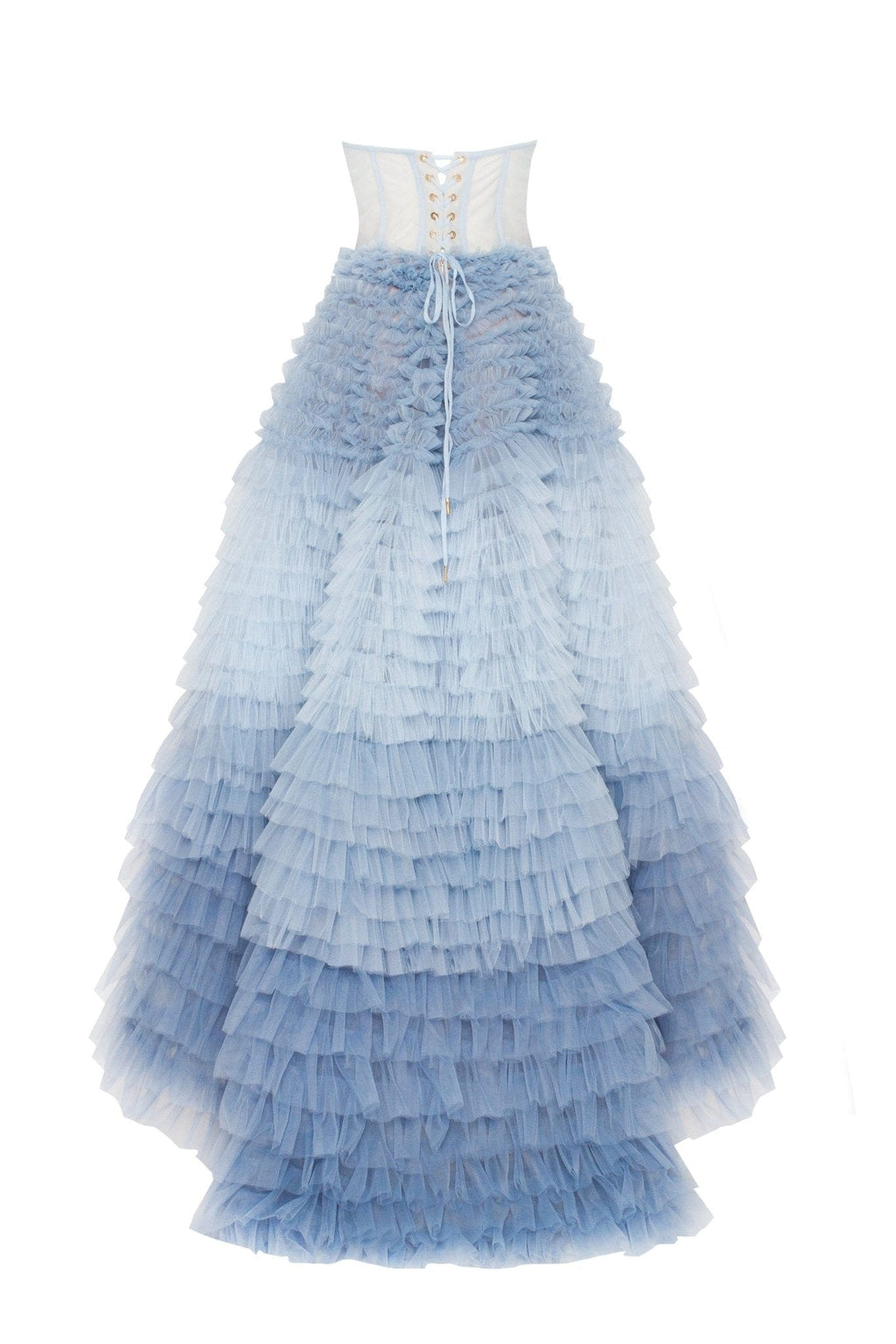 Light Blue Strapless Frill-Layered Fluffy Dress - Milla