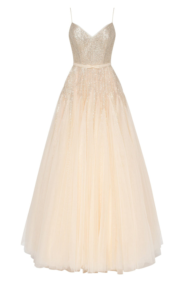 Melon Fitted maxi tulle dress sprinkled with glitter Milla Dresses