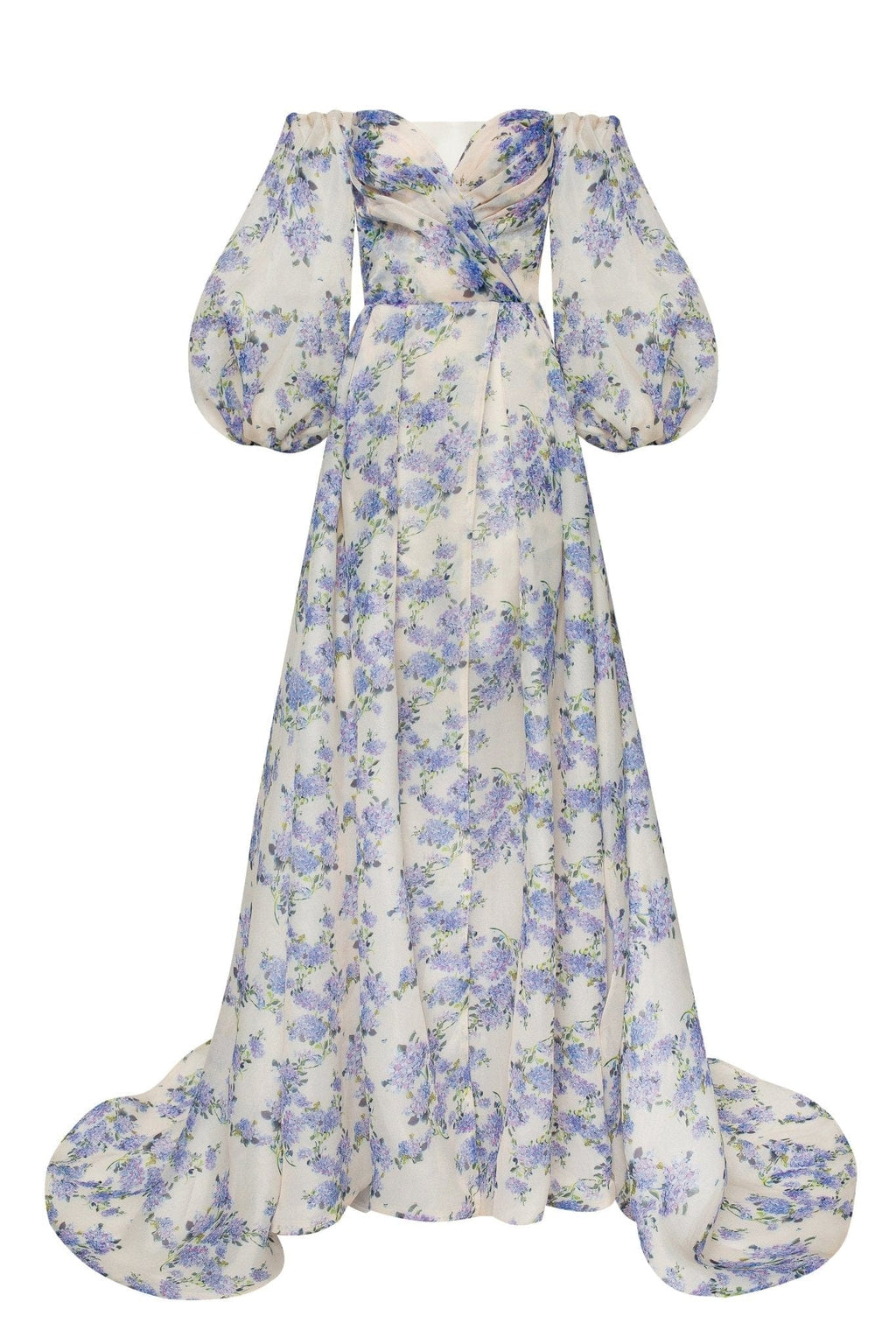 Hydrangea Elegant floral puff sleeve maxi dress - Milla