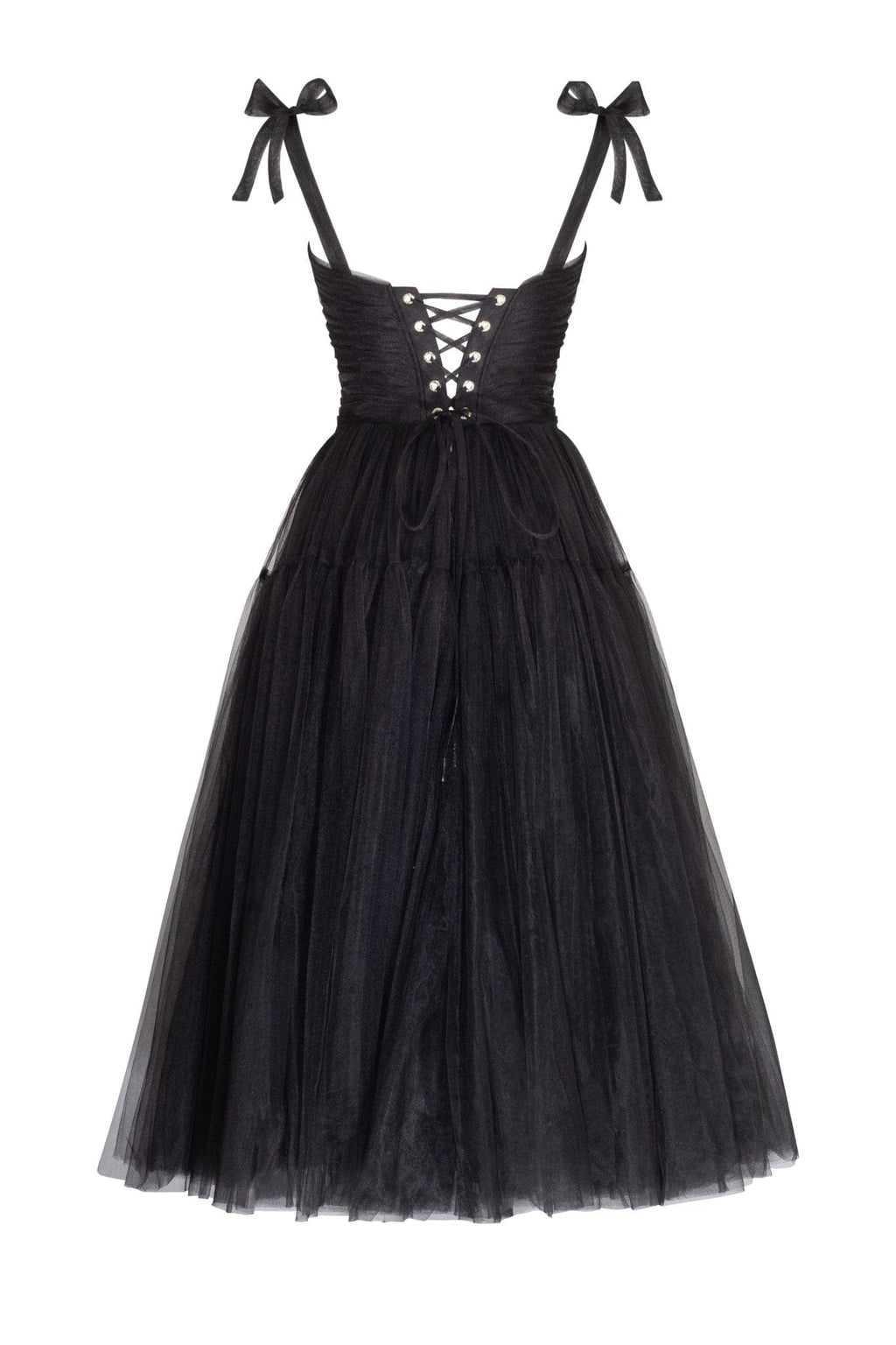 Adorable midi tie-strap black tulle dress - Milla