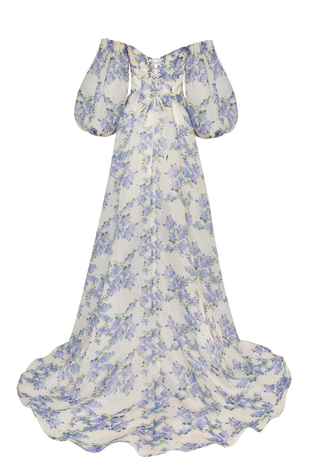 Hydrangea Elegant floral puff sleeve maxi dress - Milla