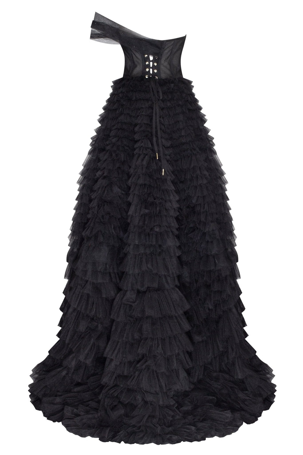 Timeless one-shoulder frill-layered ball gown in black - Milla
