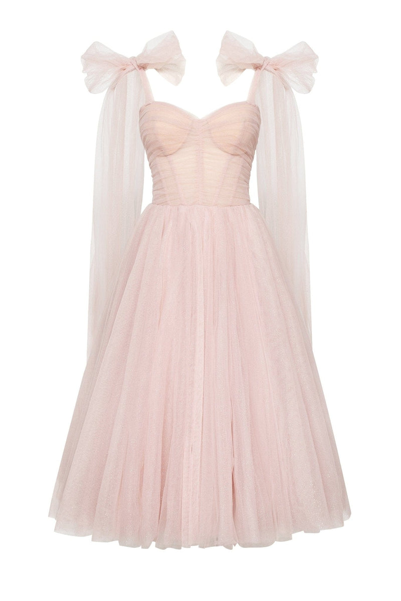 Misty Rose Sparkly off-the-shoulder tulle dress Milla Dresses - USA,  Worldwide delivery
