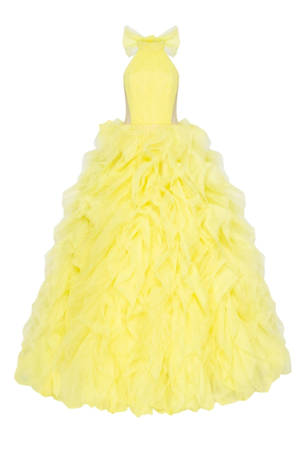 Turtleneck festive yellow evening gown - Milla