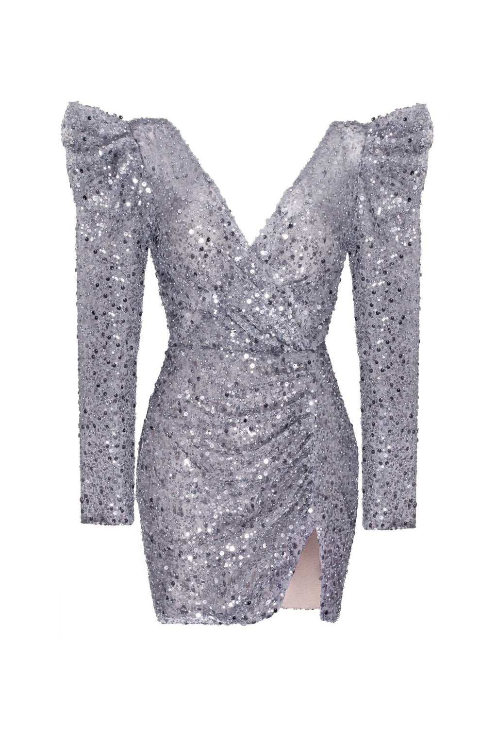 Silver metallic long-sleeve sequined mini dress - Milla