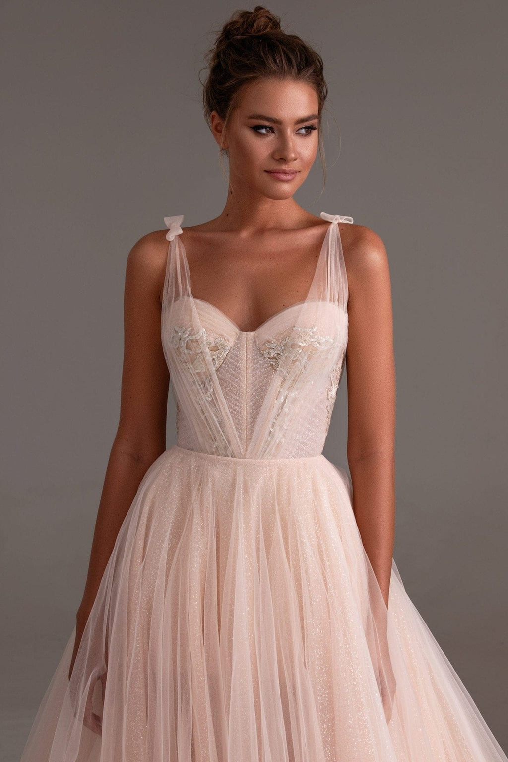 Peach Multi-Layered Tulle Gown - Milla