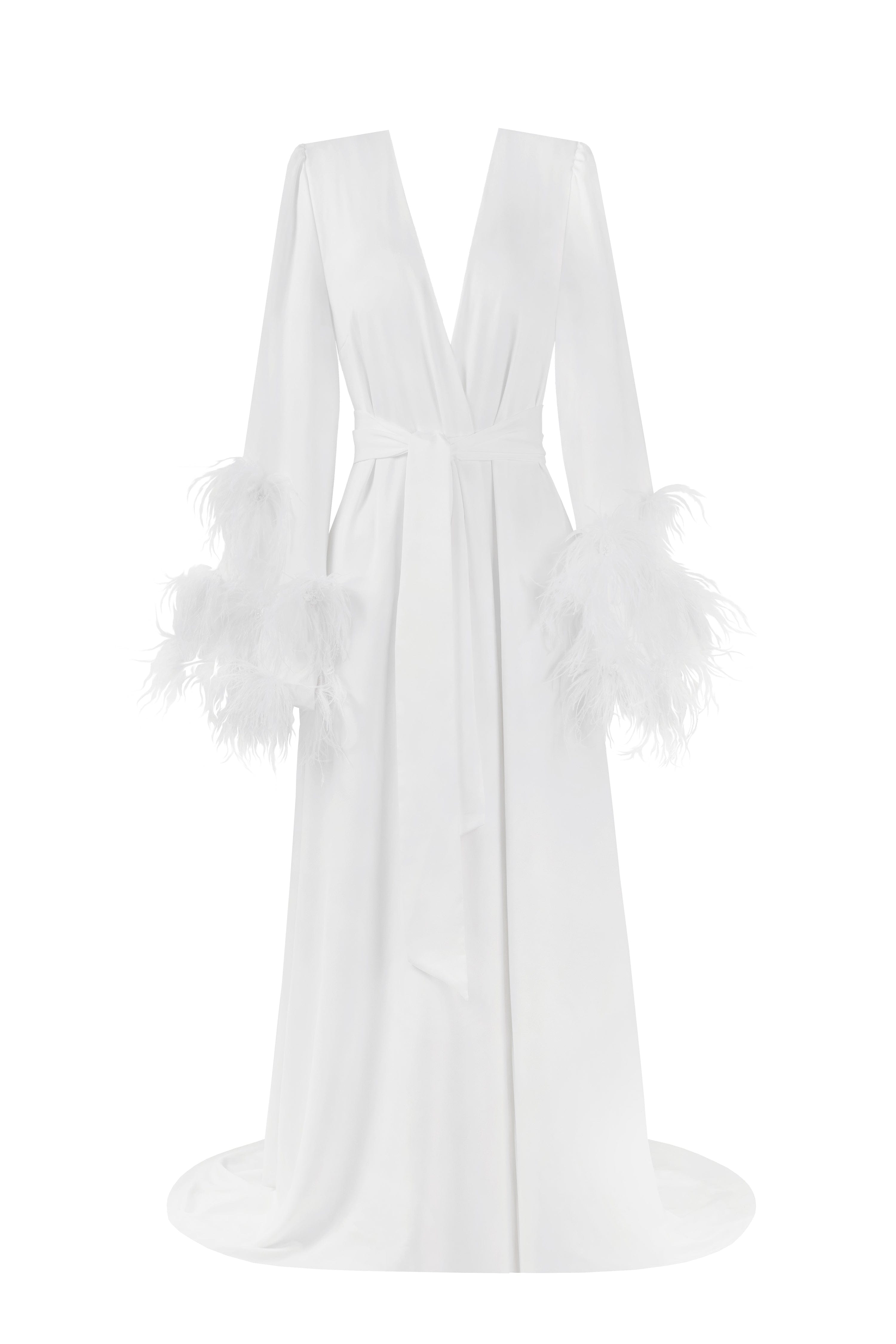 Delicate feather-trimmed satin robe1