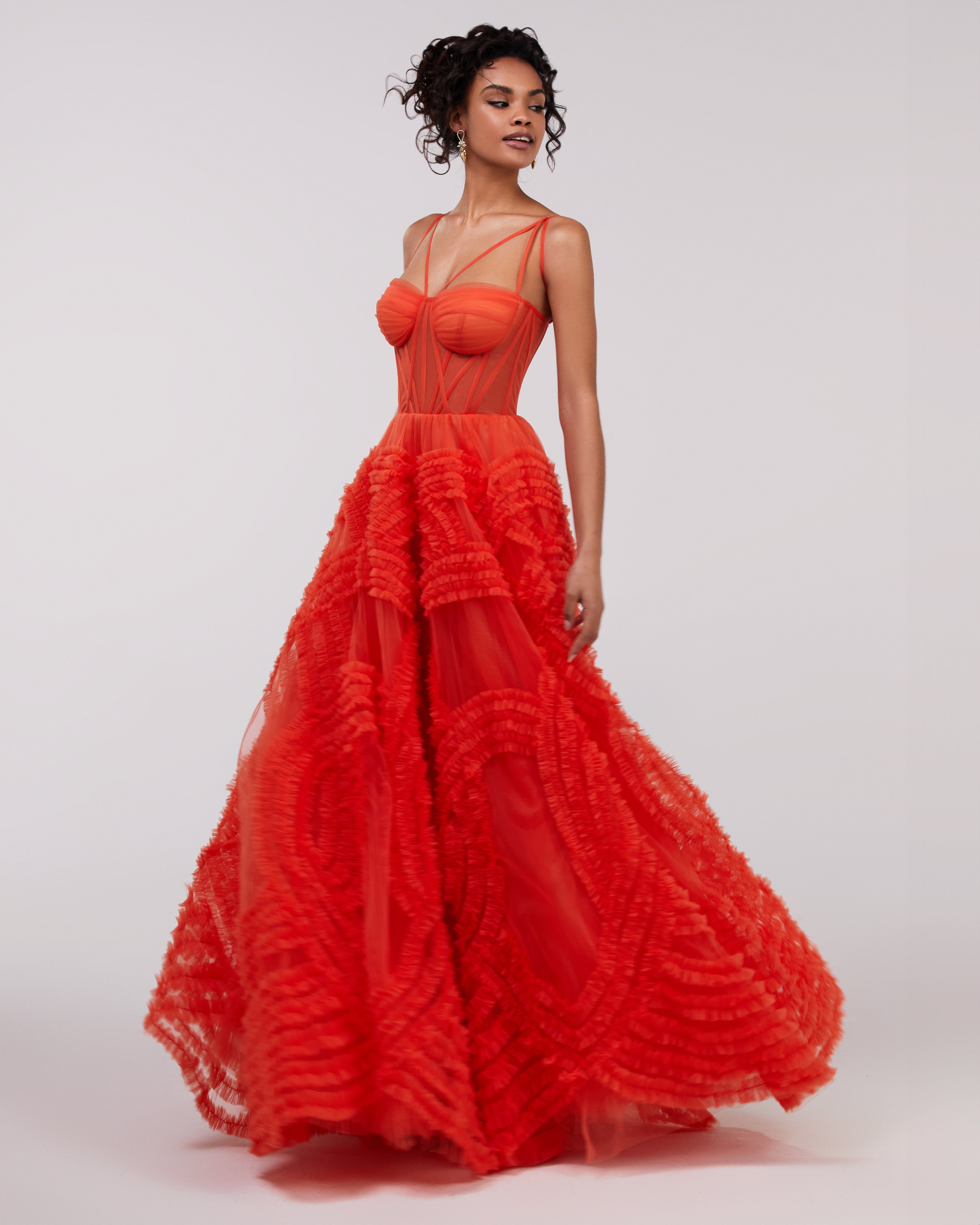 Misty Rose Tulle Maxi Dress with a Corset Bustier
