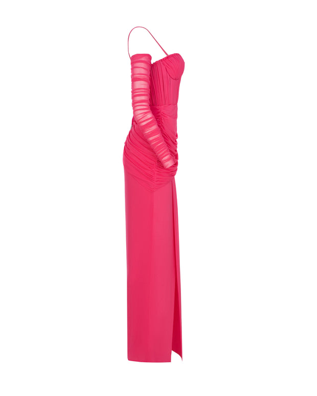 Vibrant pink bustier maxi dress