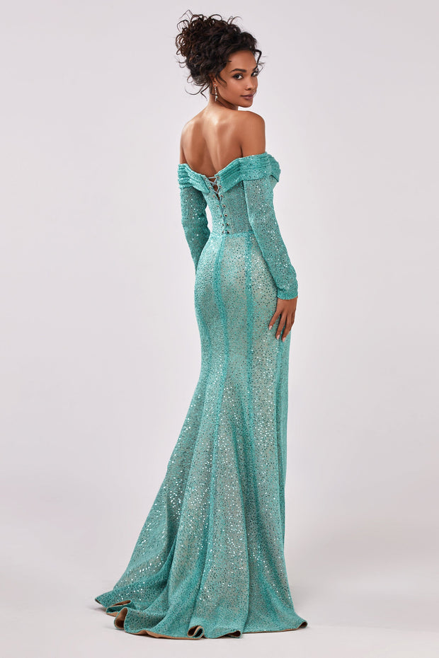 Mint Green Romantic off-the-shoulder sparkling long dress