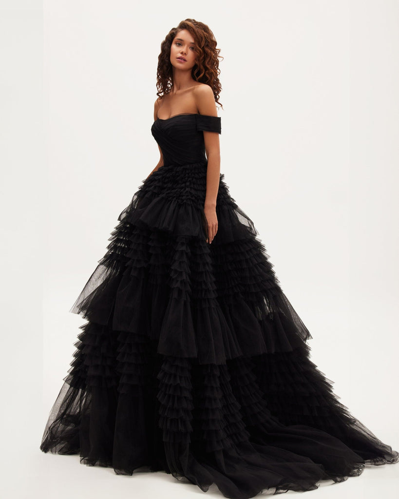 スーツ・フォーマル・ドレス OFF SHOULDER TULLE LAYERED DRESS OFF SHOULDER TULLE LAYERED DRESS