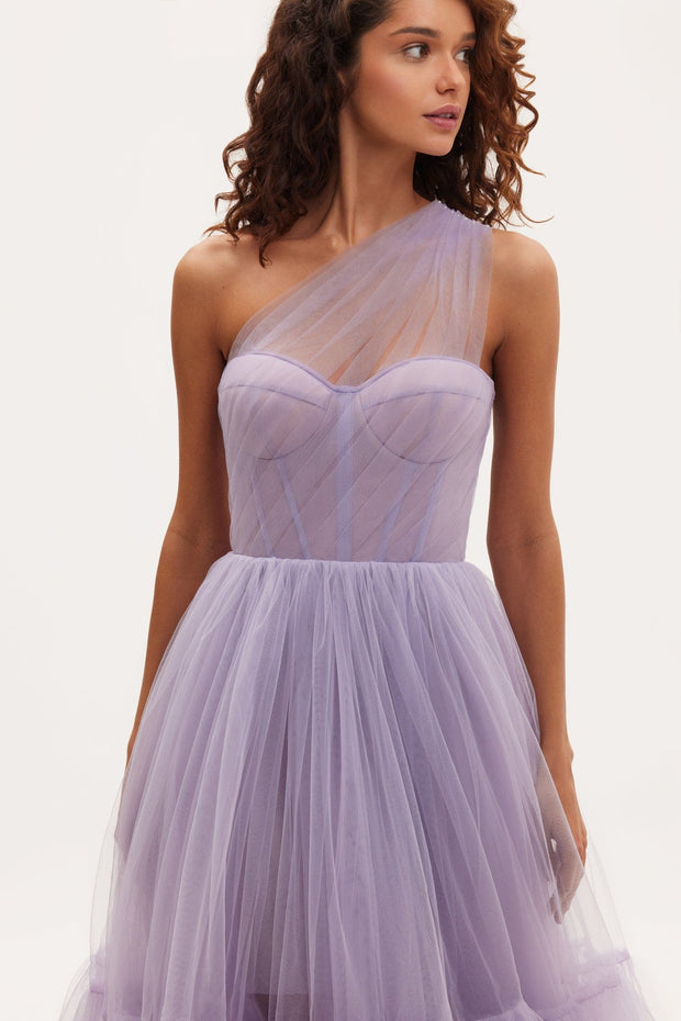 Lavender One-Shoulder Cocktail Tulle Dress