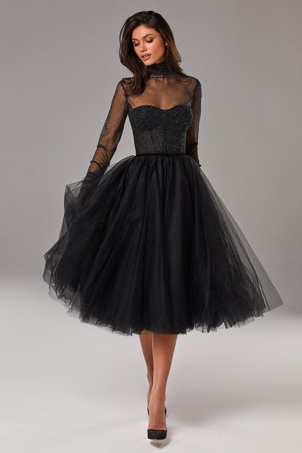 Party tulle dress with semi-transparent corset