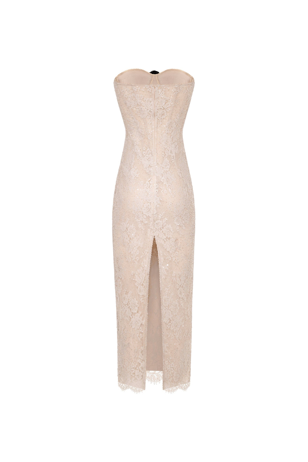 Nude lace corset maxi dress