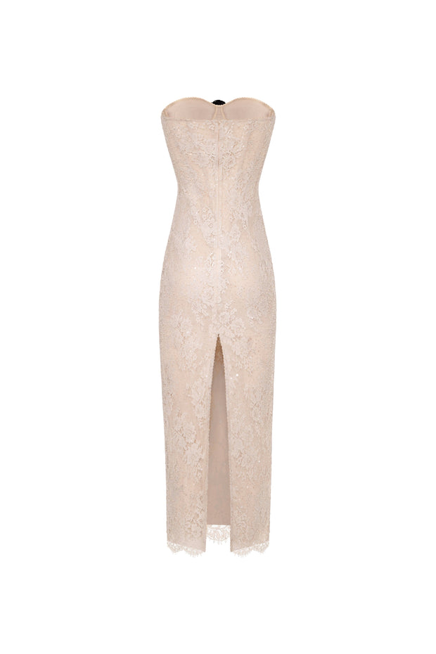 Nude lace corset maxi dress