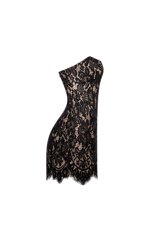 Fitted black lace mini dress