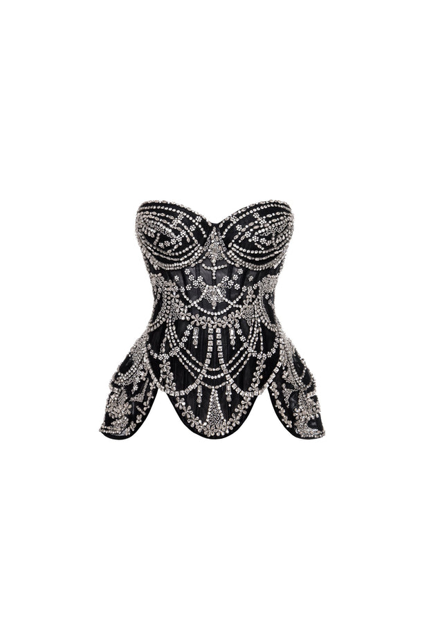 Crystal-covered black corset