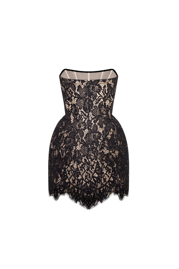 Fitted black lace mini dress