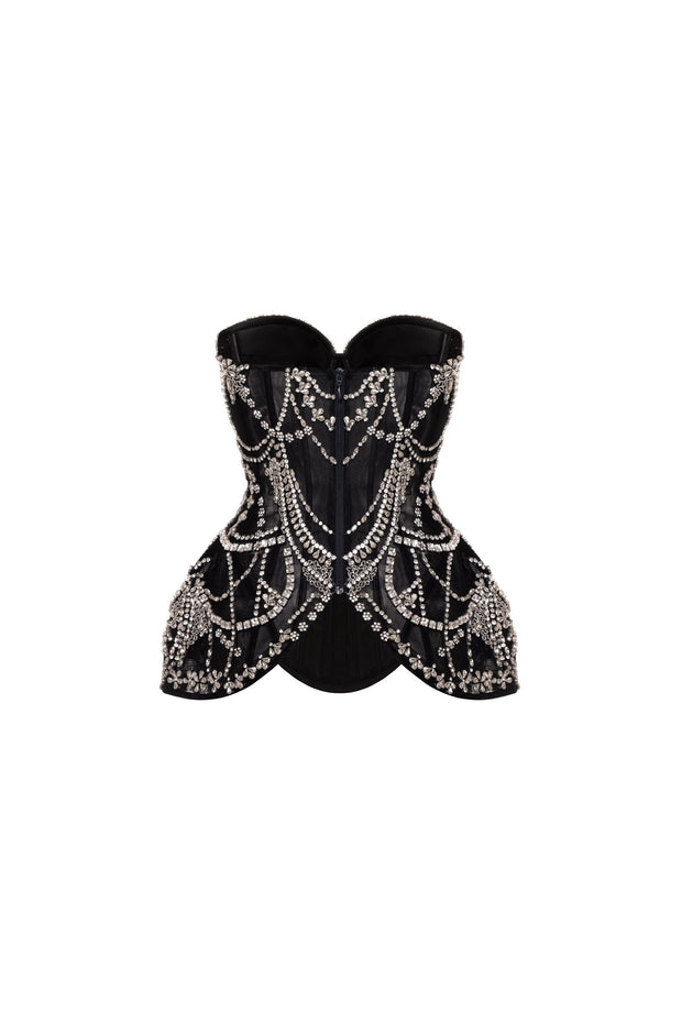 Crystal-covered black corset